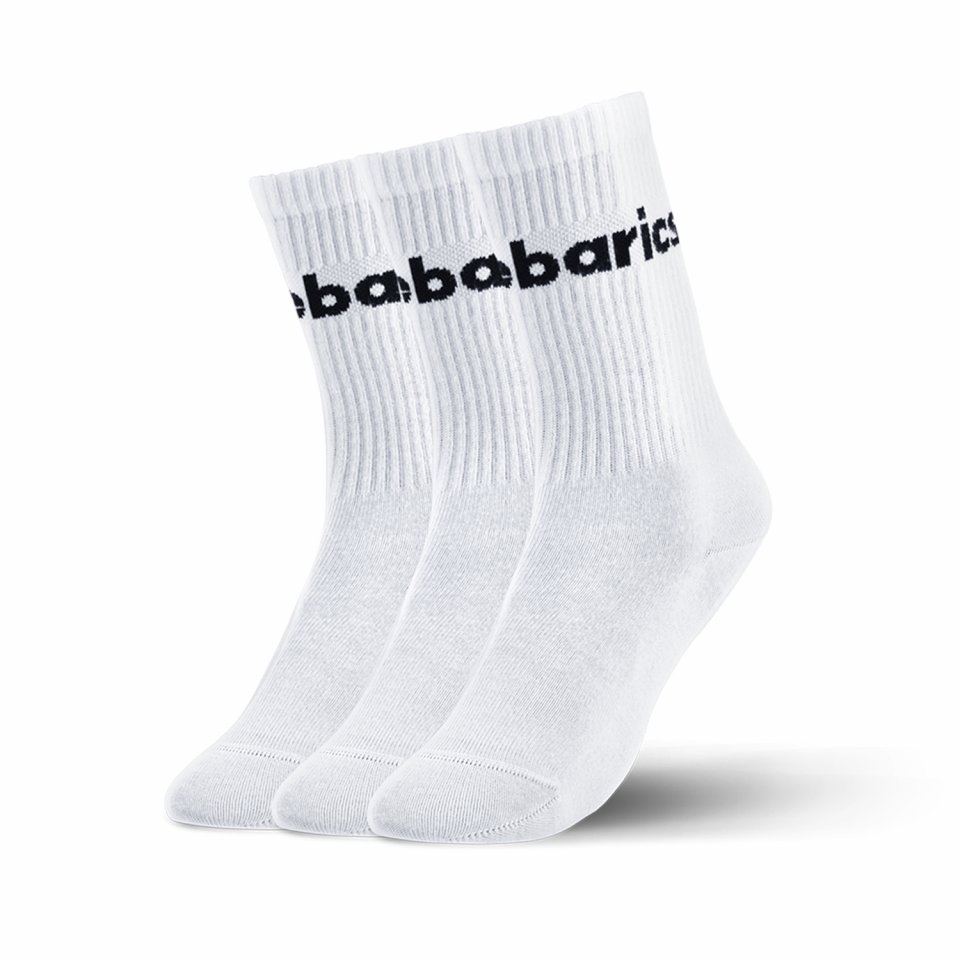 Barebarics - Barfota Strumpor - Crew - White - Big logo - 3 pack