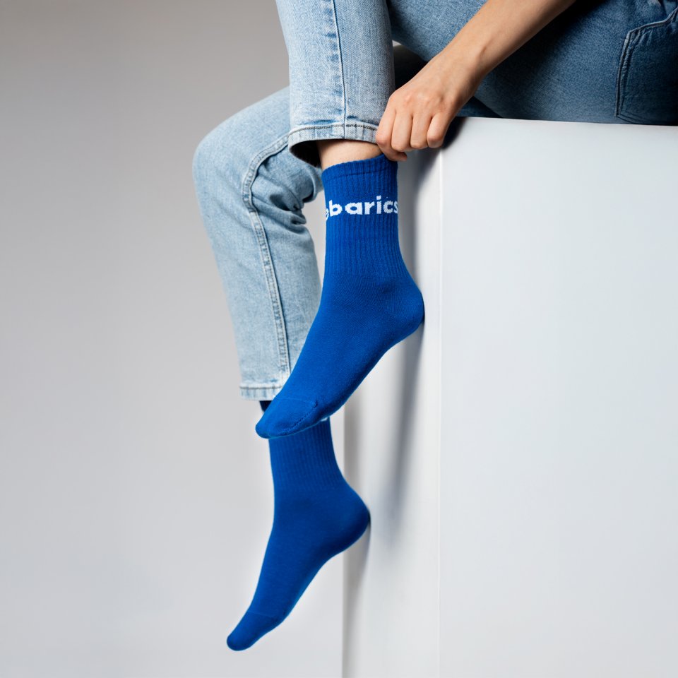 Barebarics - Barfota Strumpor - Crew - Blue - Big logo - 3 pack