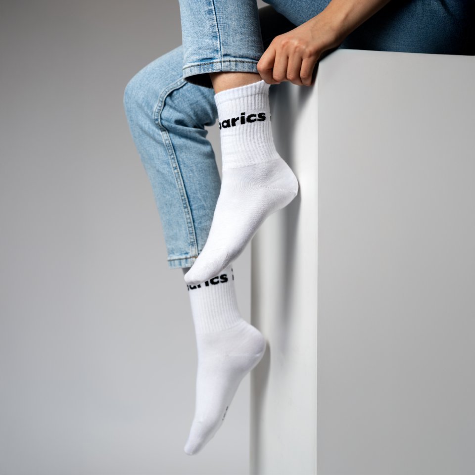 Barebarics - Barfota Strumpor - Crew - White - Big logo - 3 pack