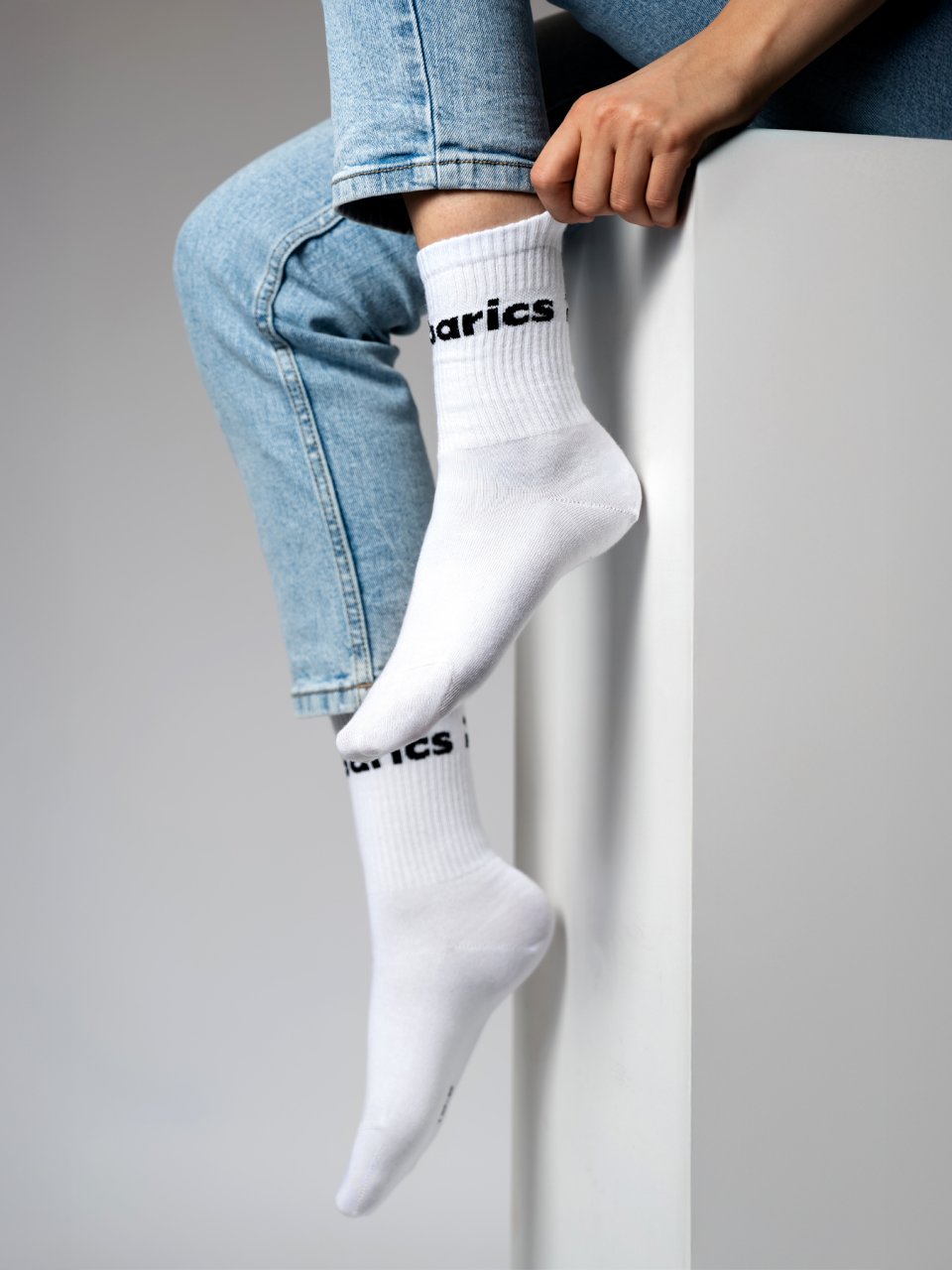 Barebarics - Barefoot Socks - Crew - White - Big logo