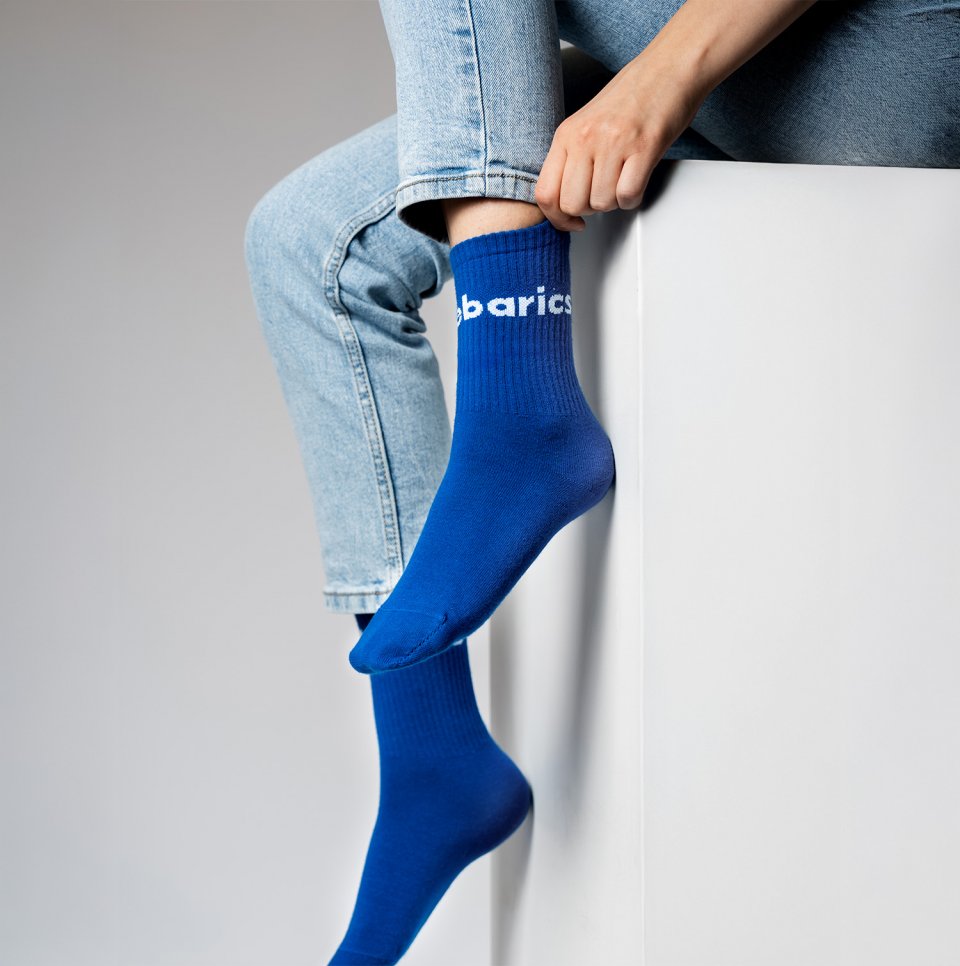 Barebarics - Barefoot Socks - Crew - Cobalt Blue - Big logo