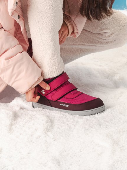 Kids winter barefoot boots Be Lenka Zippu Junior - Berry & Grey