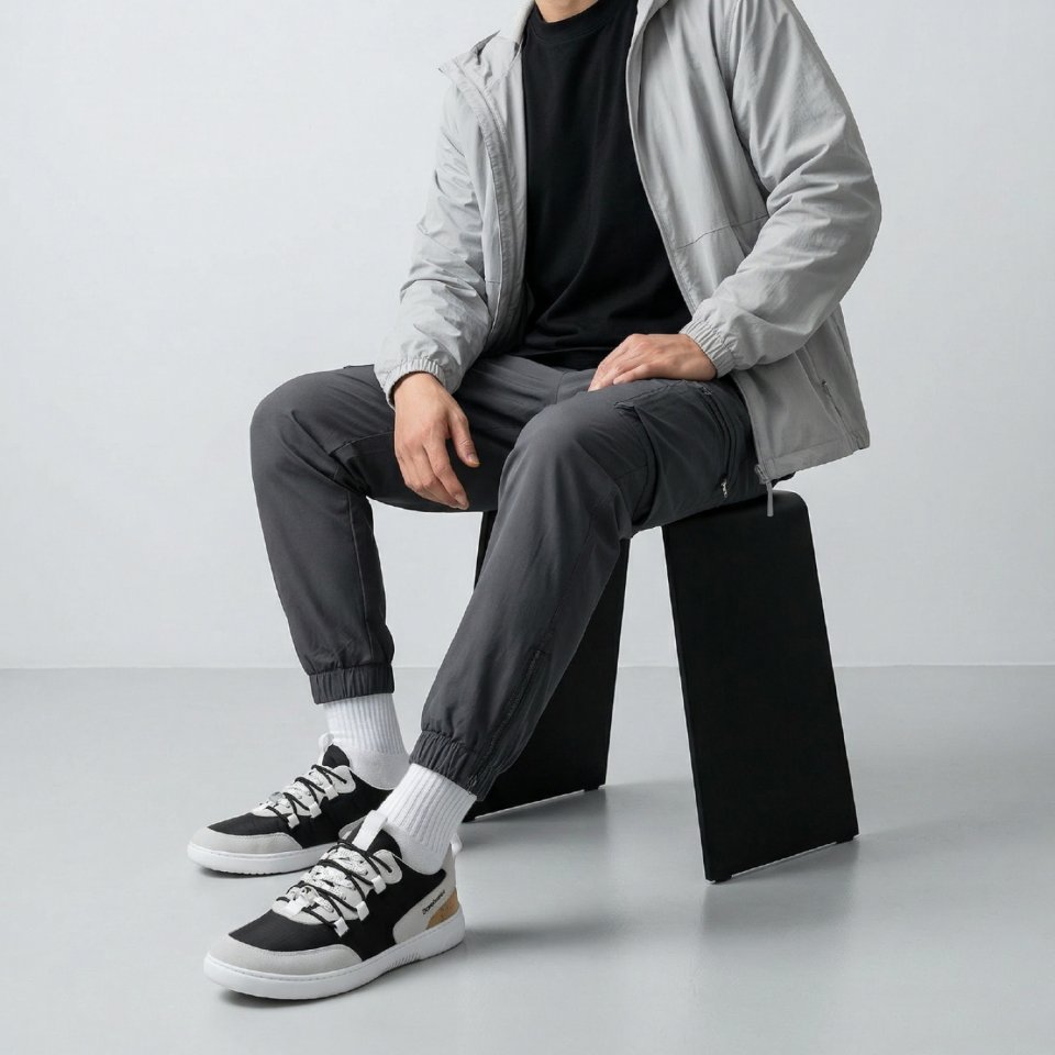 Barefoot Sneakers Barebarics Revive - Light Grey & Black