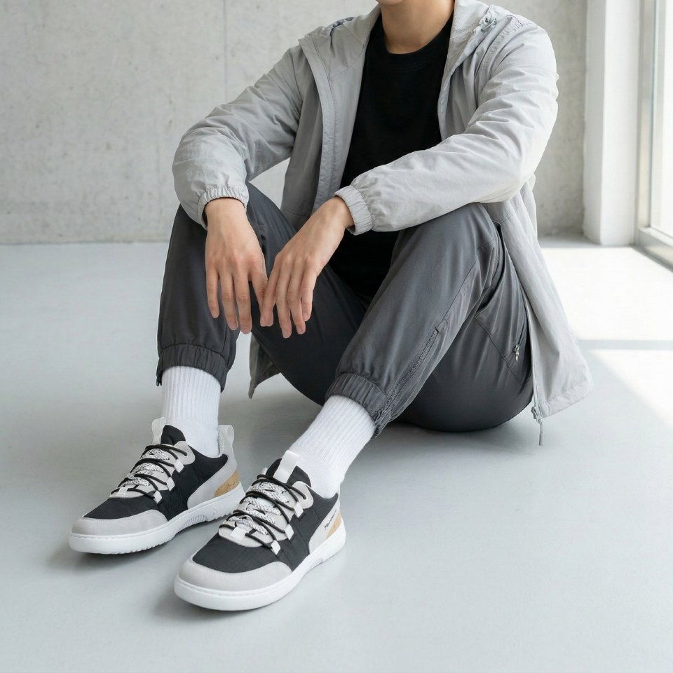 Barefoot Sneakers Barebarics Revive - Light Grey & Black