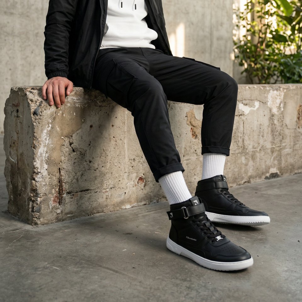 Barefoot Sneakers Barebarics Zing - High Top - Black & White