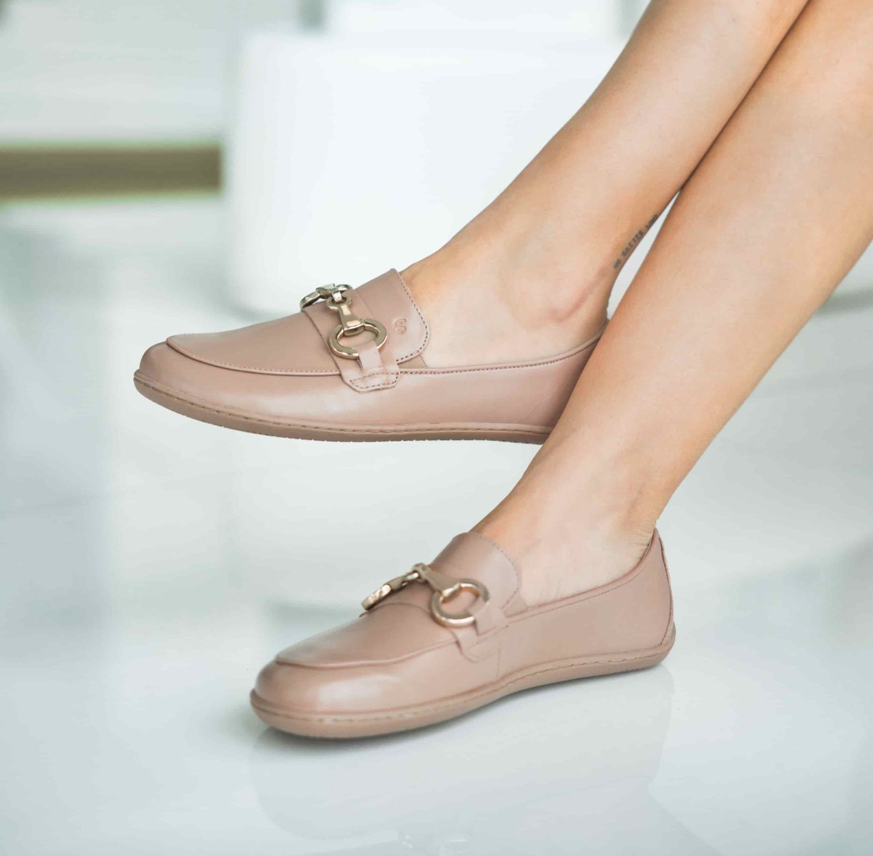 Be Lenka Viva - Latte Brown, barefoot moccasins, detailed on-feet view