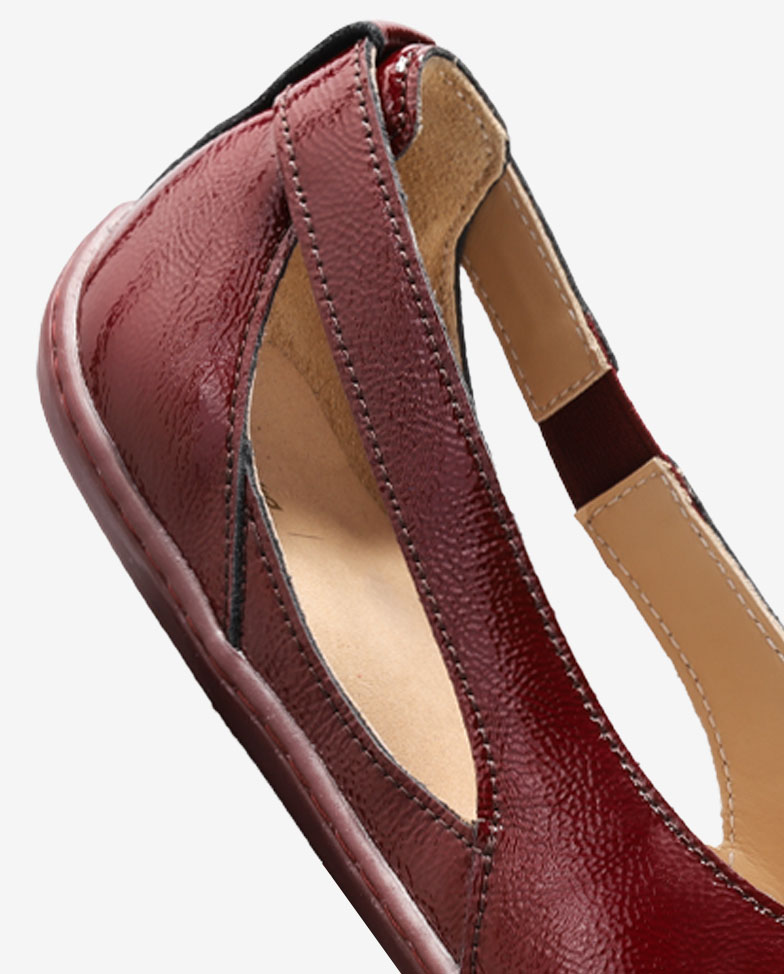 Be Lenka Bellissima 3.0 - vínové, barefoot balerínky, detail na remienok z uhla