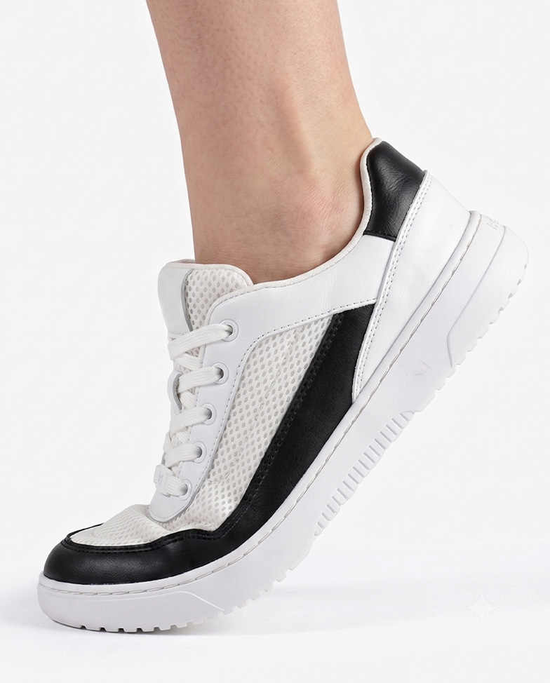 Barebarics Vaporo - white & black, barefoot sneakers, on feet side view