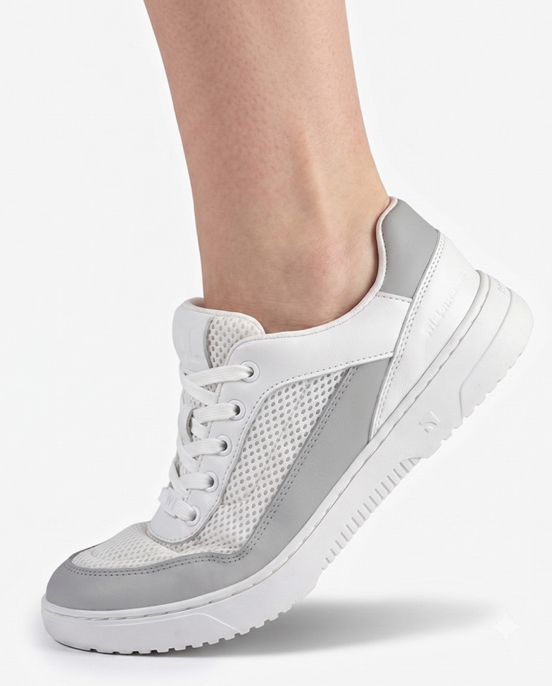 Barebarics Vaporo - blanc & gris clair, baskets barefoot, vue portée de côté