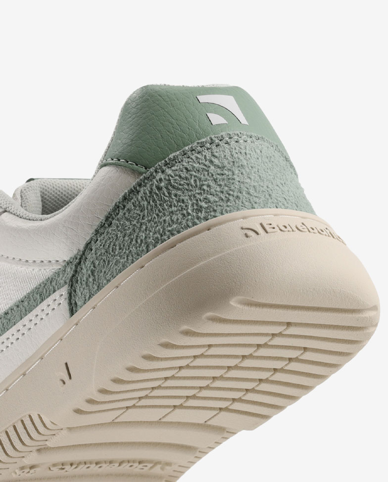 Barebarics Zing - white & green, barefoot sneakers, heel detail