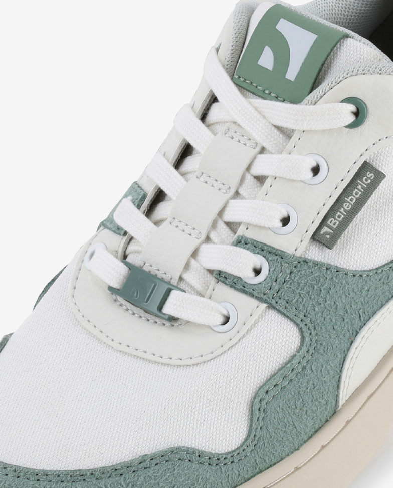 Barebarics Zing - white & green, barefoot sneakers, lace detail