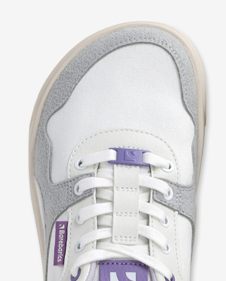Barebarics Zing - weiß & violett, Barfuß-Sneaker, Zehendetail von oben