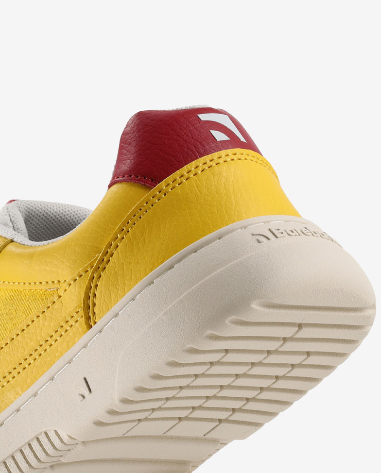 Barebarics Zing - yellow & red, barefoot sneakers, heel detail
