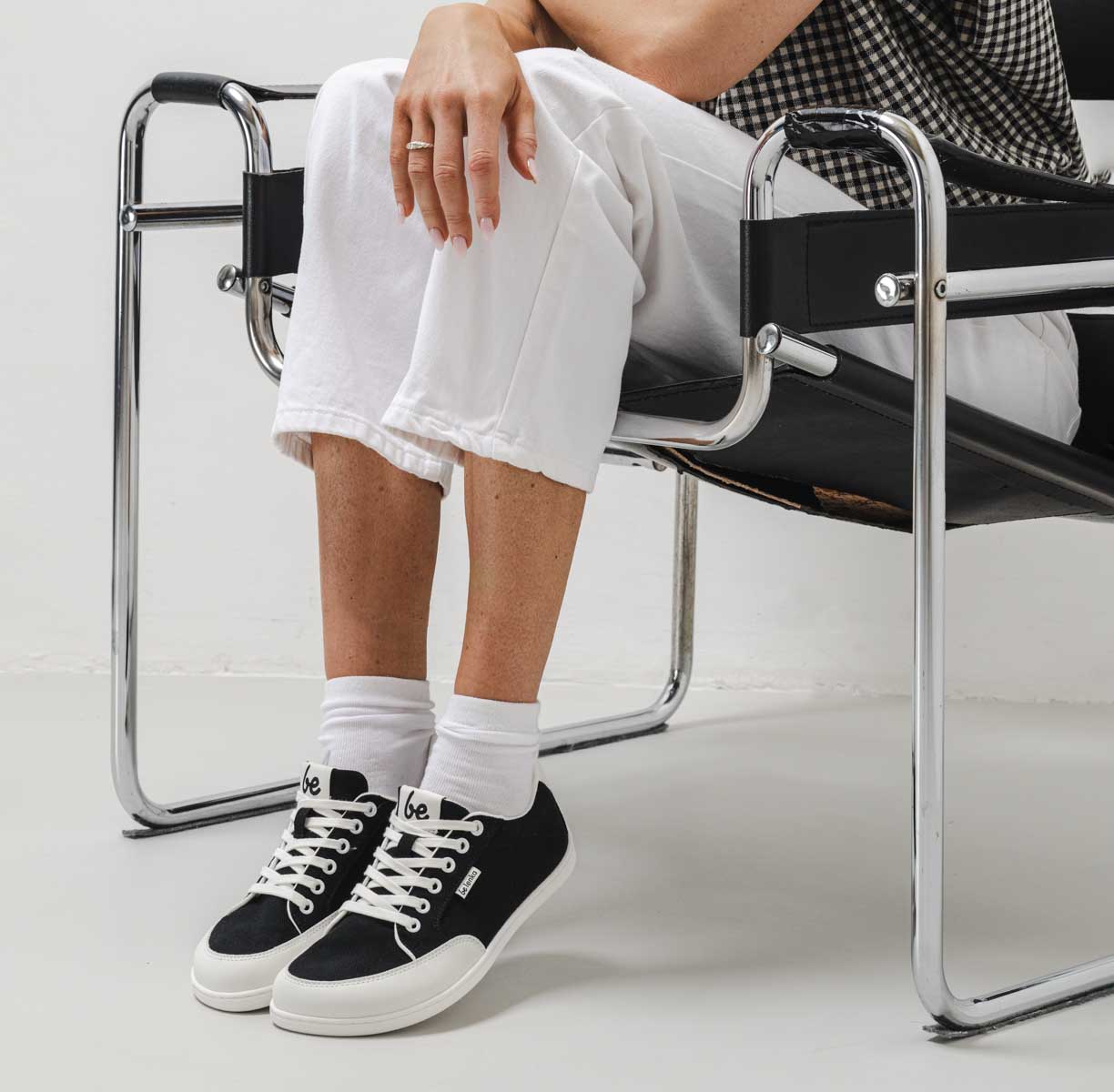 Be Lenka Rebound - black & white, barefoot sneakers, on feet view