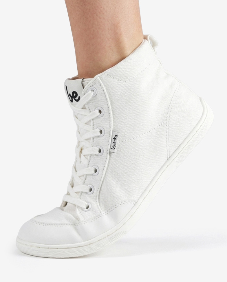 Be Lenka Rebound High Top - csupa fehér, barefoot tornacipő, lábon hordva oldalról