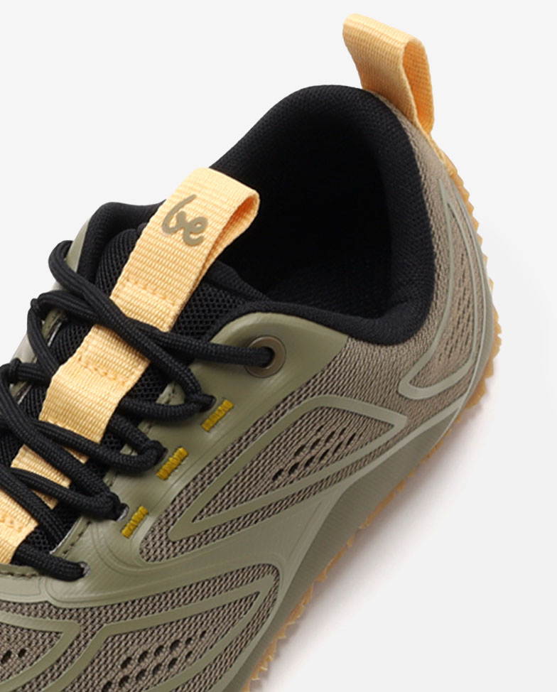 Be Lenka Trailtech - khaki green, barefoot shoes, collar & lace detail side angle