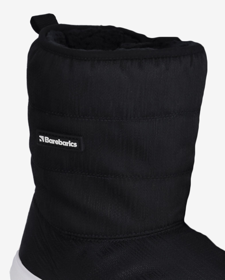 Barebarics Polarstride - Black, winter barefoot boots, upper and logo detail
