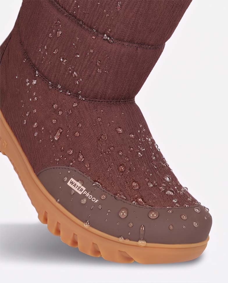 Barebarics Polarstride - Copper Brown, winter barefoot boots, waterproof material detail
