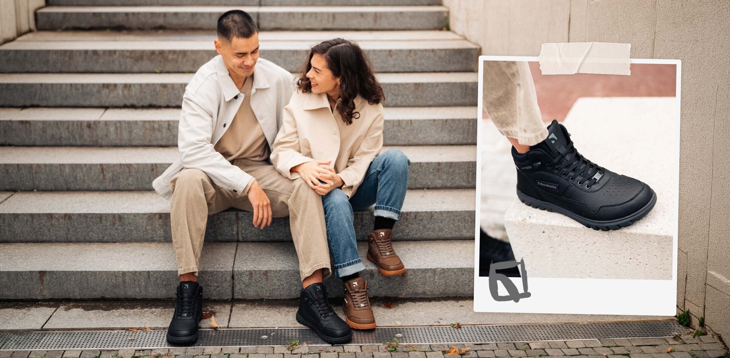 Barebarics Urbanedge - All Black, barefoot shoes, lifestyle collage