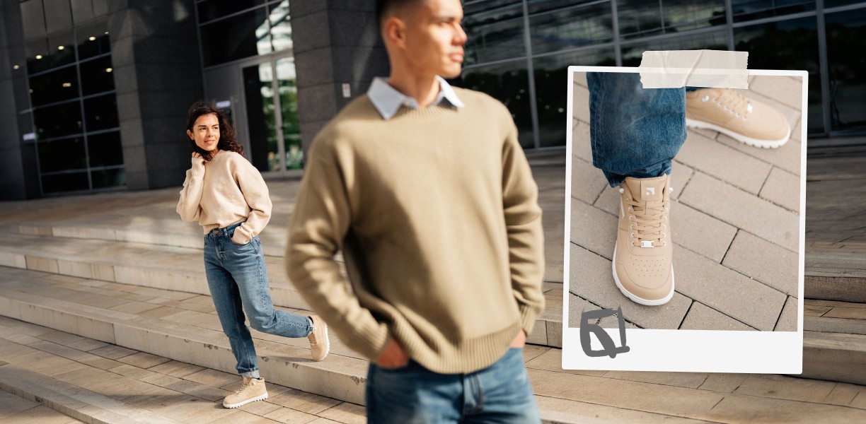 Barebarics Urbanedge - Beige, barefoot shoes, lifestyle collage