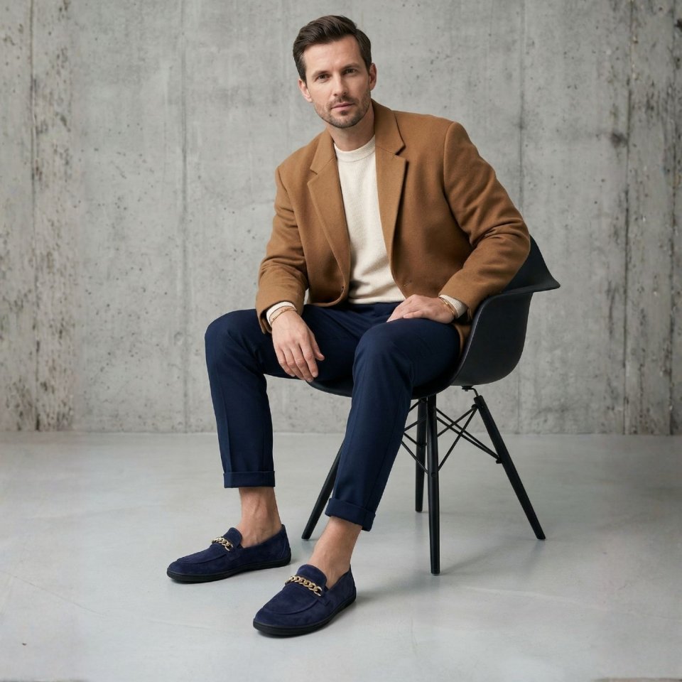Barefoot Moccasins Be Lenka Prestage - Navy & Gold
