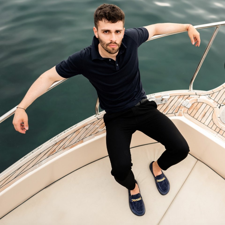 Barefoot Moccasins Be Lenka Prestage - Navy & Gold