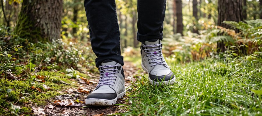 Grey outdoor barefoot shoes in nature