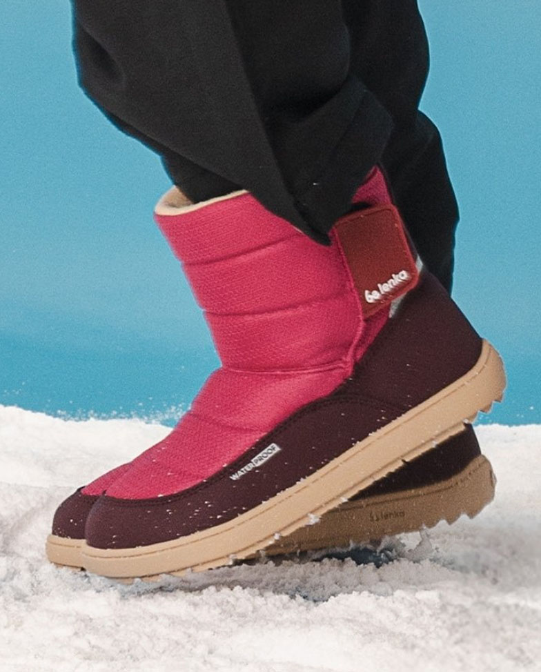 Be Lenka Ailo Kids - Berry, kids barefoot snow boots, lifestyle shot