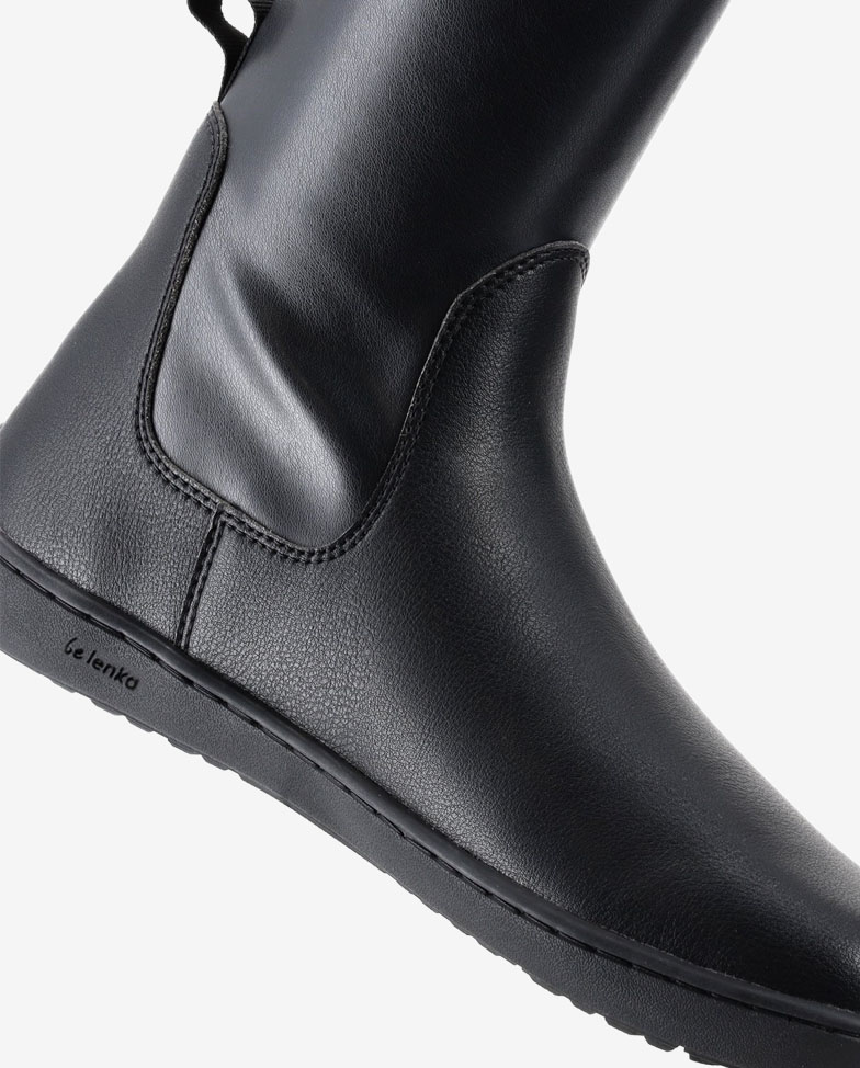 Be Lenka Athena - Black, barefoot vysoké čižmy, detail prešitia a materiálu