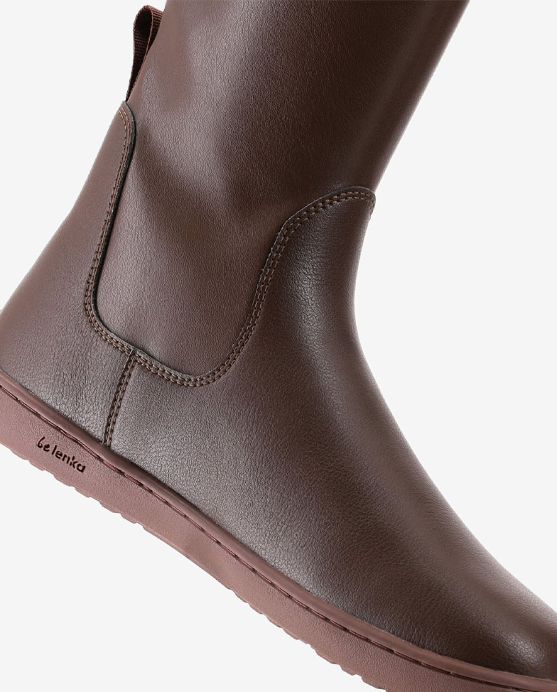 Be Lenka Athena - Chocolate, Barfuß-Kniestiefel, Detail von Nähten und Material