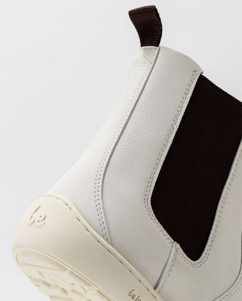 Be Lenka Entice 3.0 - Vegan Off White, barefoot Chelsea boots, heel detail