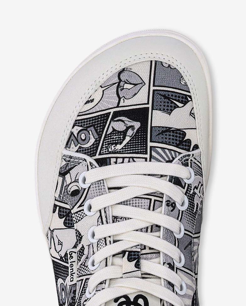 Be Lenka Rebound - Comics Black White, barefoot sneakers, toe box detail