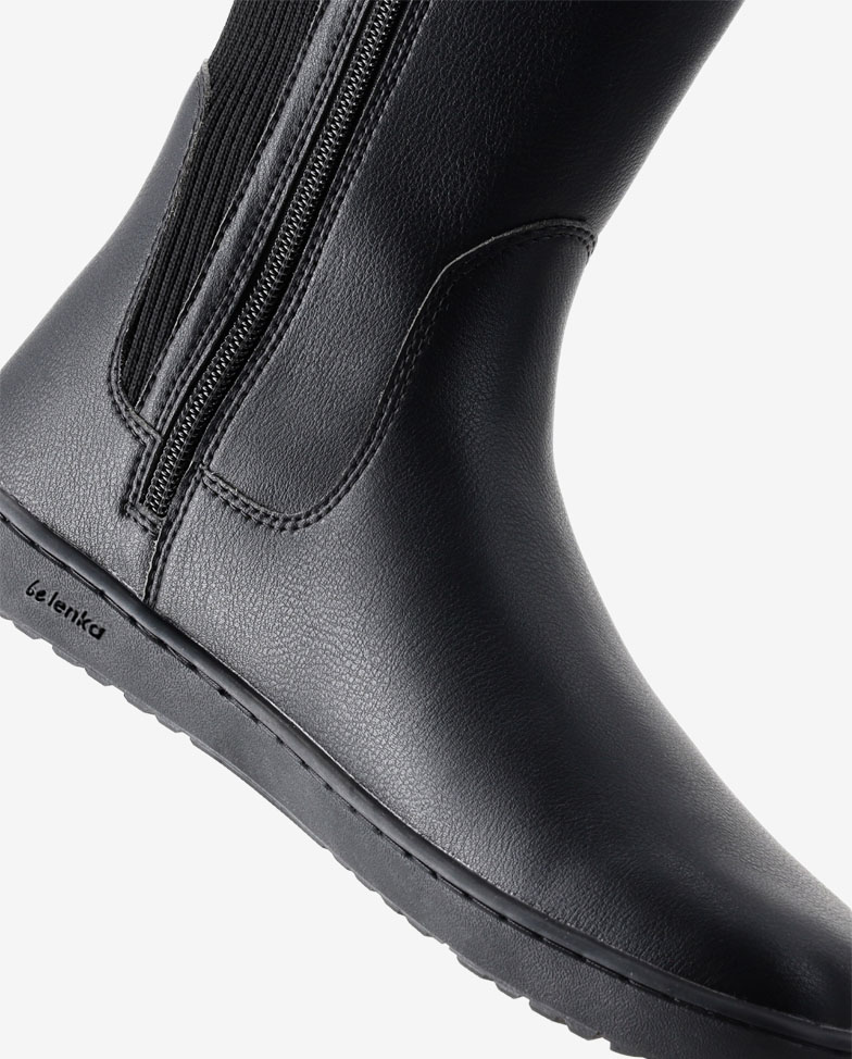 Be Lenka Symphony - Black, botas altas barefoot, detalle de la cremallera