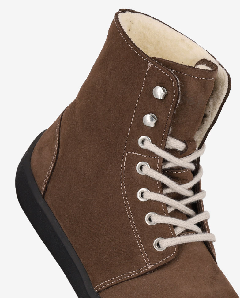 Be Lenka Winter 3.0 - Chocolate, winter barefoot boots, upper and lace detail