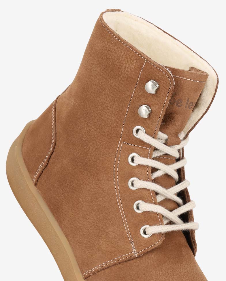 Be Lenka Winter 3.0 - Walnut Brown, winter barefoot boots, upper and lace detail