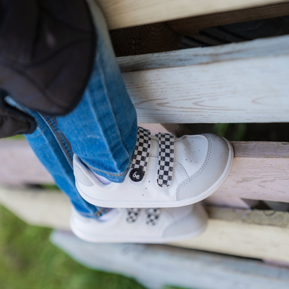 Dětské barefoot tenisky Be Lenka Energise Kids - White & Checkerboard