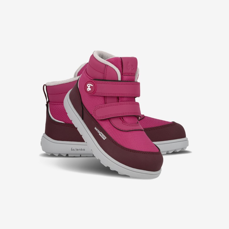 Kids winter barefoot boots Be Lenka Zippu Kids - Berry & Grey