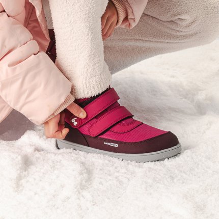 Kids winter barefoot boots Be Lenka Zippu Junior - Berry & Grey
