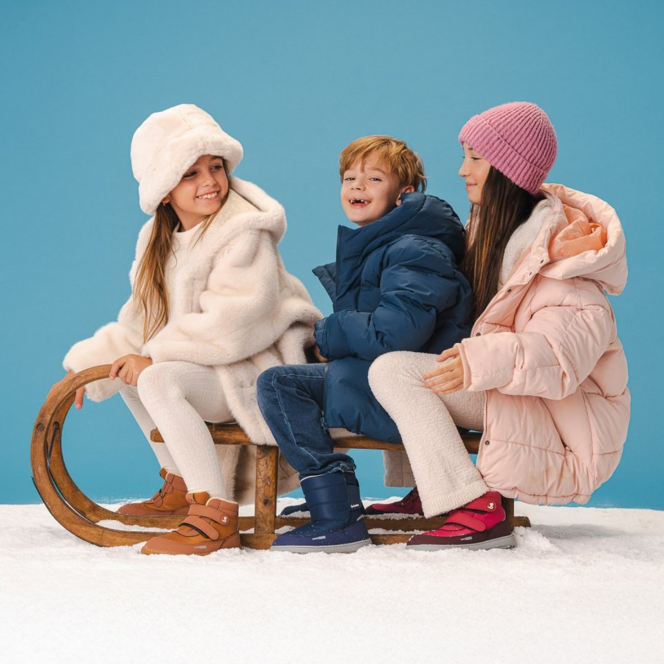 Kids winter barefoot boots Be Lenka Zippu Junior - Berry & Grey