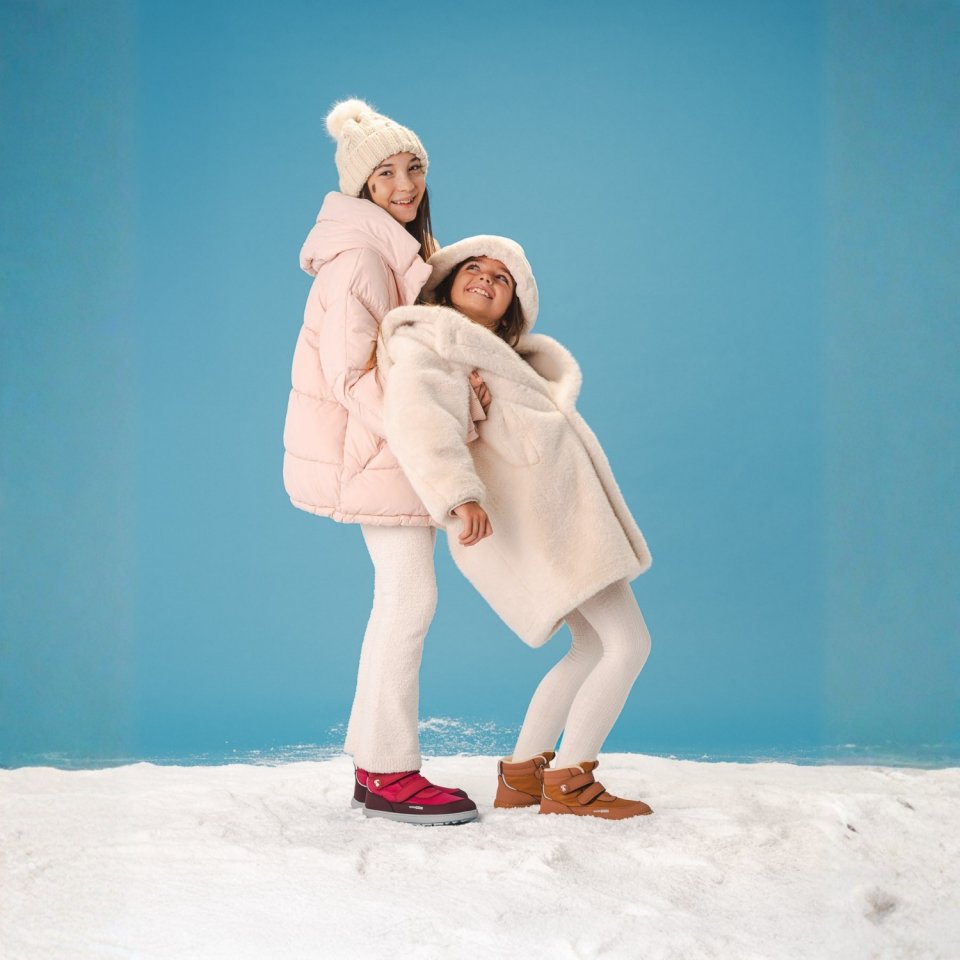 Kids winter barefoot boots Be Lenka Zippu Junior - Berry & Grey