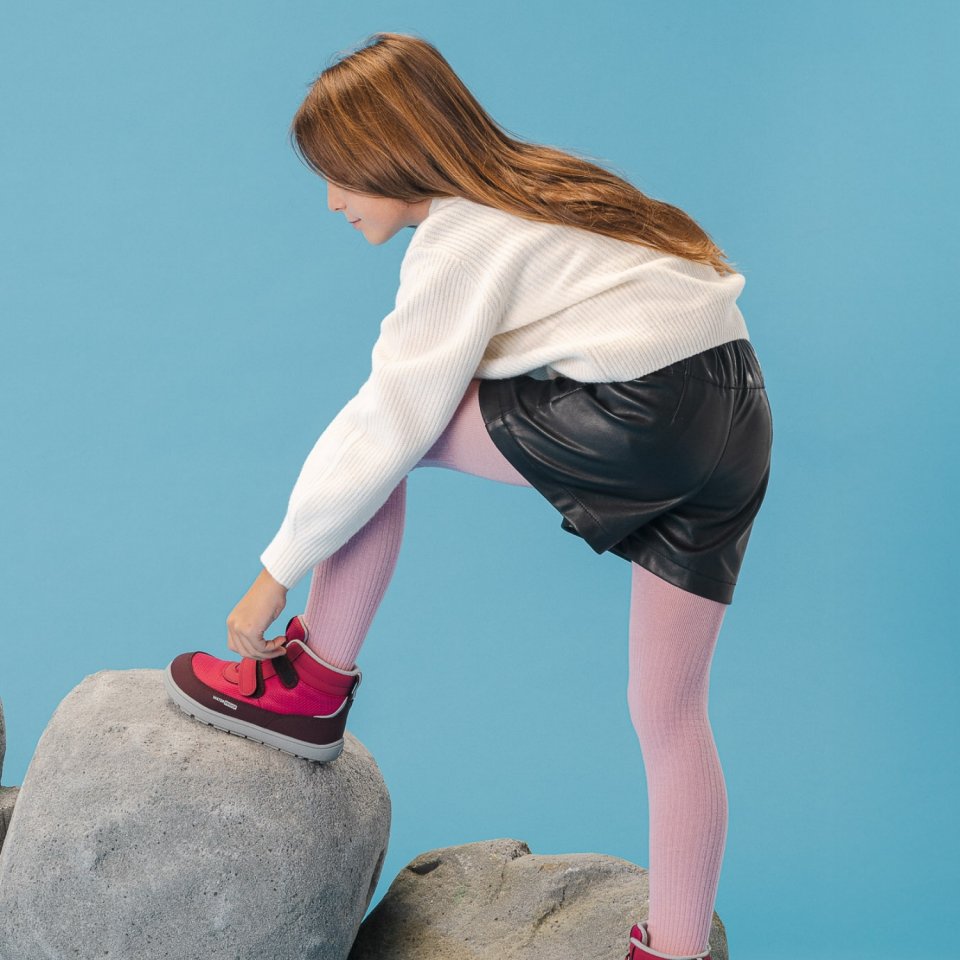 Kids winter barefoot boots Be Lenka Zippu Kids - Berry & Grey