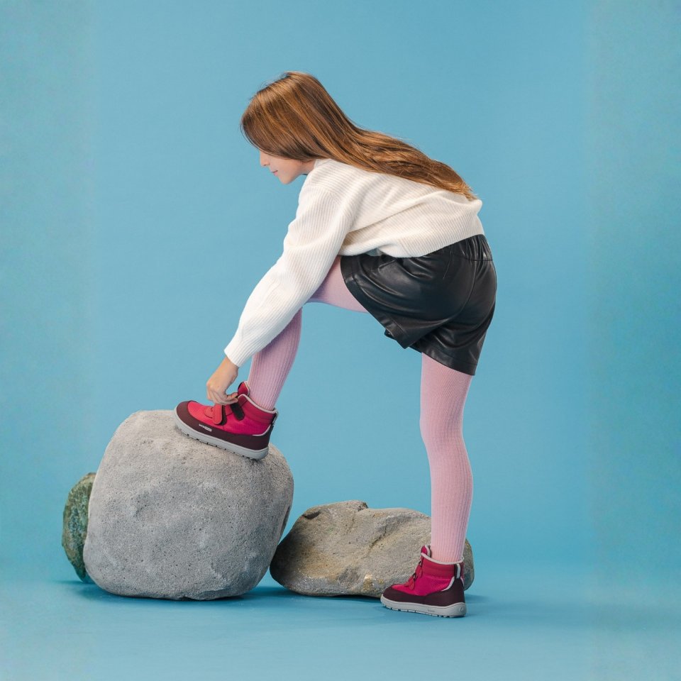 Kids winter barefoot boots Be Lenka Zippu Kids - Berry & Grey