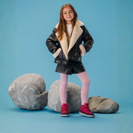 Kids winter barefoot boots Be Lenka Zippu Kids - Berry & Grey