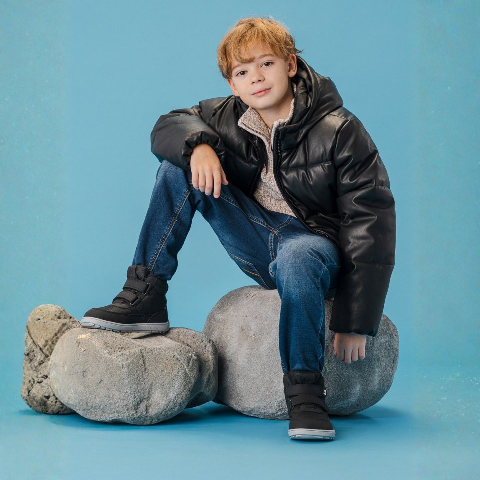 Kids winter barefoot boots Be Lenka Zippu Kids - Black & Grey