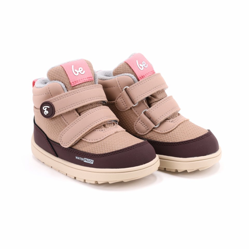 Kids winter barefoot boots Be Lenka Zippu Preschool - Beige & Burgundy