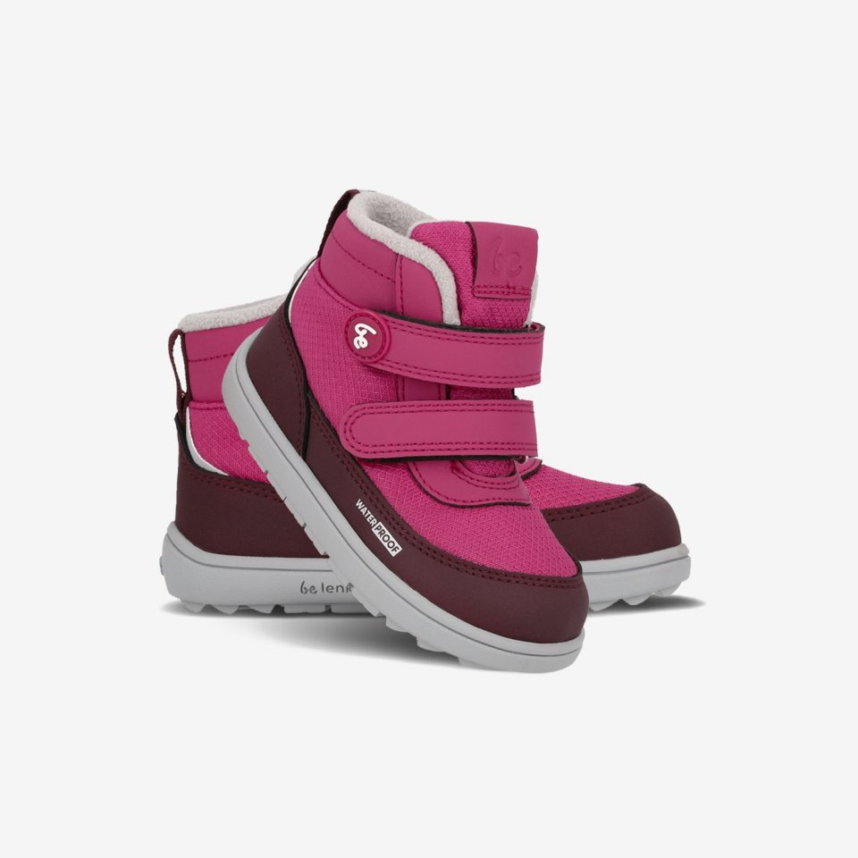 Kids winter barefoot boots Be Lenka Zippu Preschool - Berry & Grey