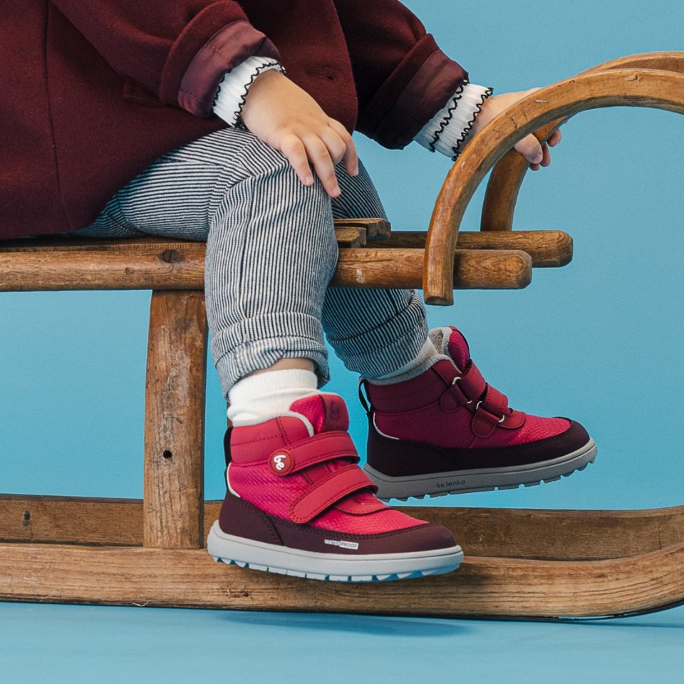 Kids winter barefoot boots Be Lenka Zippu Preschool - Berry & Grey