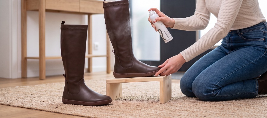 Waterproofing brown leather barefoot boots